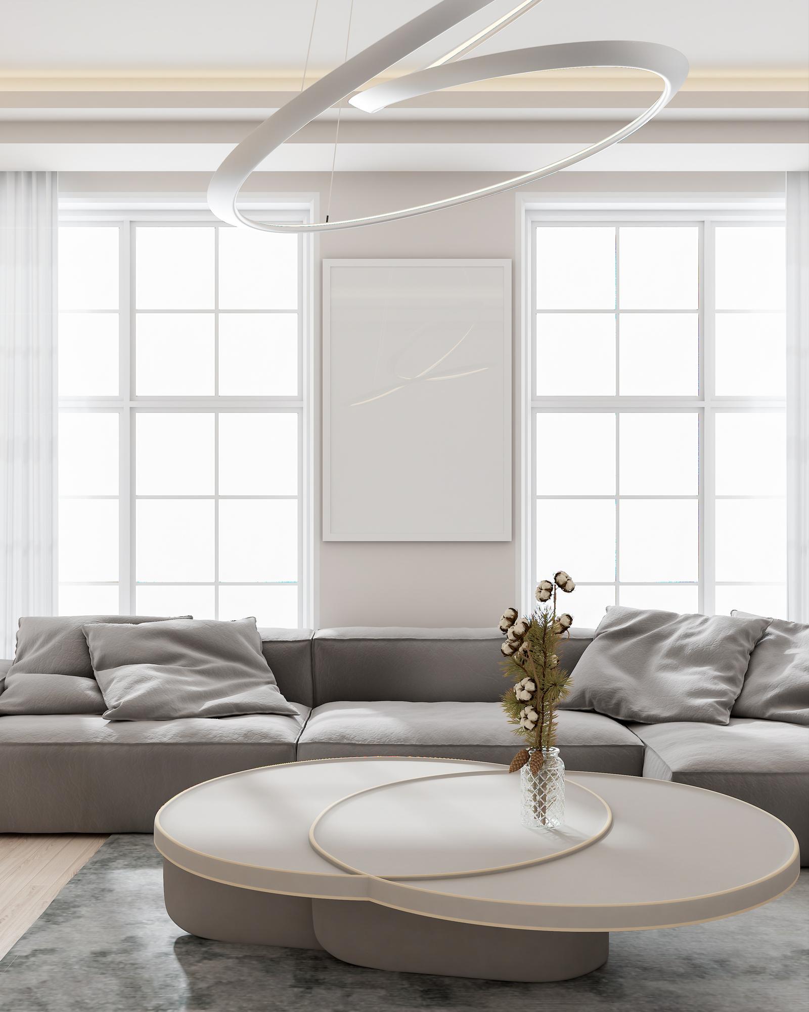 Interior modern apartament cu lumină caldă